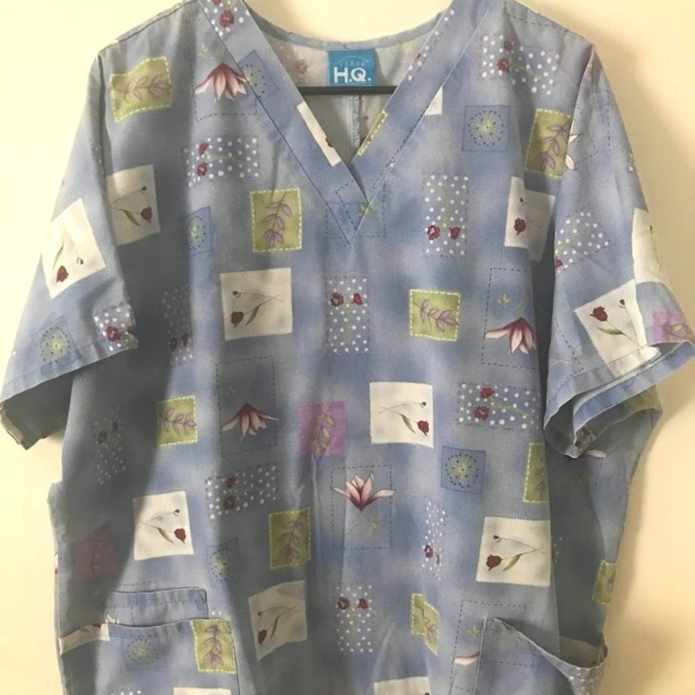 Dusty Blue Rose Bud Scrub Top
